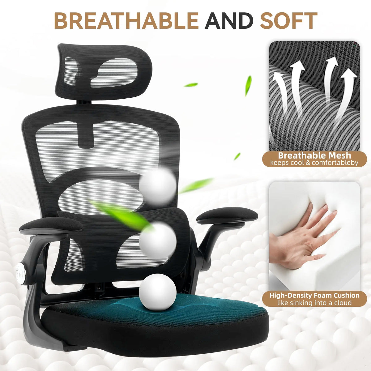 Ergonomic High-Back Mesh Chair Adjustable Headrest Lumbar Support 360° Swivel Rolling Computer Gaming Chairs for Home Office