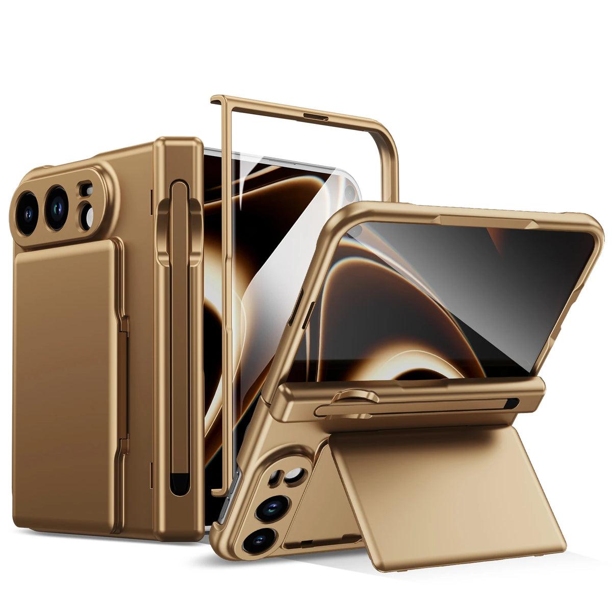 Card Holder Wallet Case For Apple iPhone Duo Kickstand Pen Slot Glass Screen Protector Hinge Shockproof Protective Phone Cover
