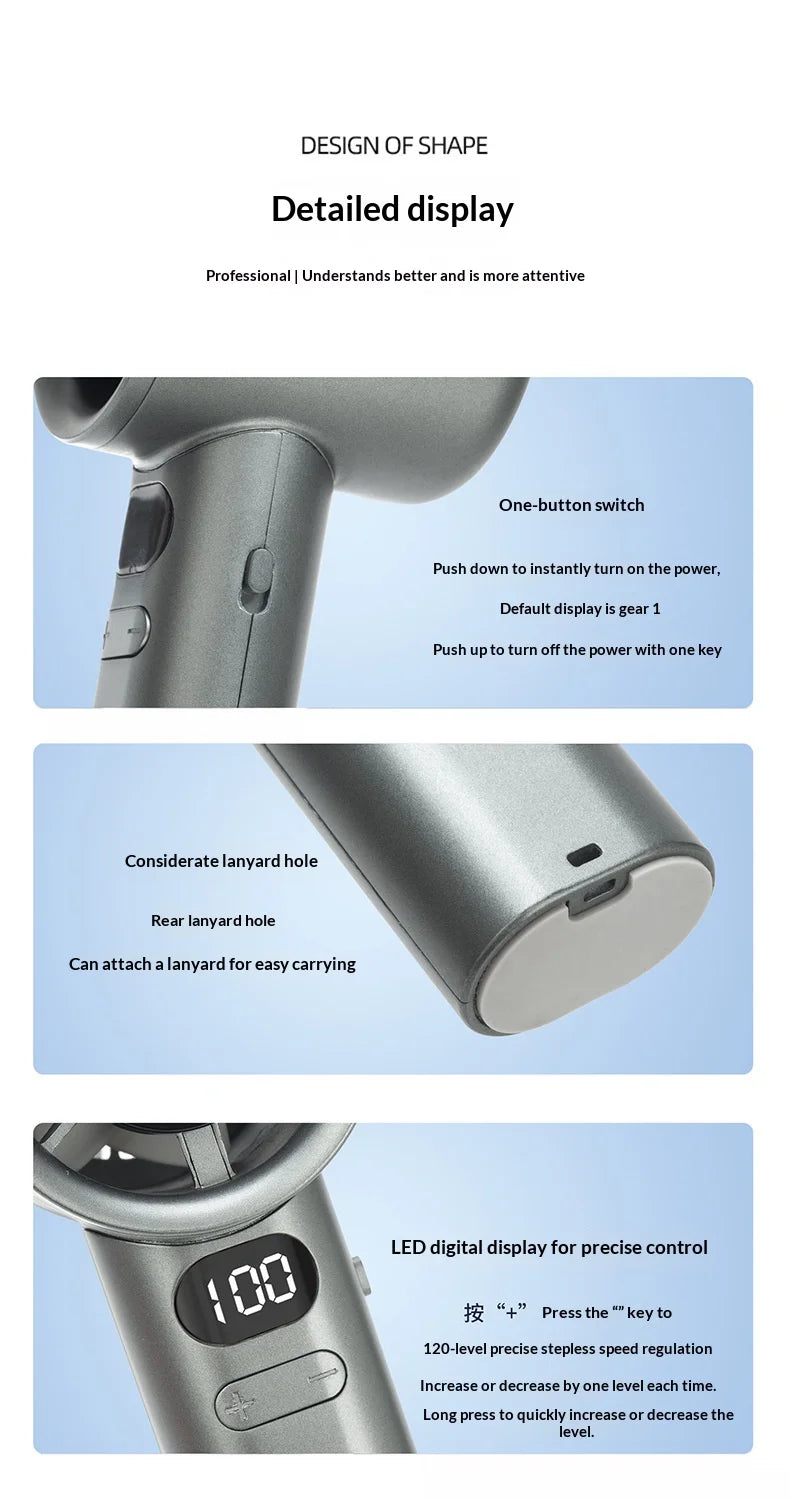 HOMEFISH Portable Handheld Fan USB Rechargeable High-Speed Electric Cooling Fan for Personal Use