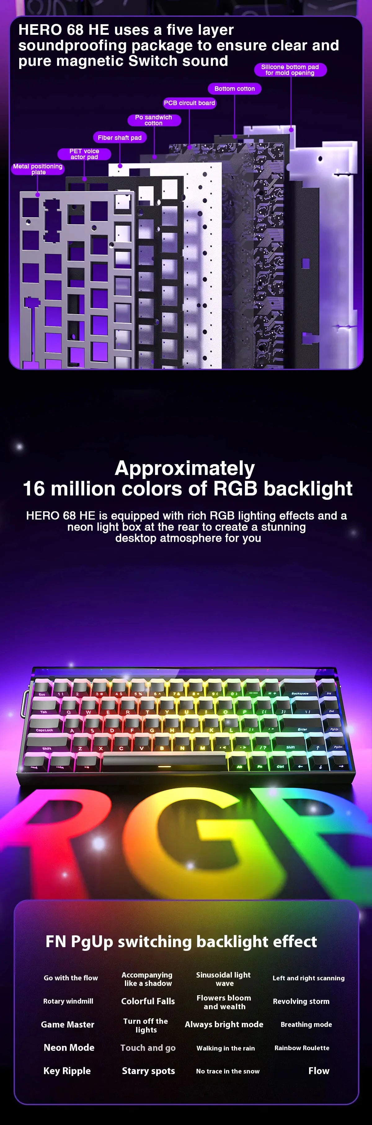 AULA HERO 68 HE Hall Effect Gaming Keyboard 65% Wired RGB Hot Swappable 8K Polling 0.01mm Magnetic Switch for PC Gamers