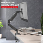 Single Monitor Arm Desk Mount for 17" to 32" Screen, Maximum load capacity 10KG Full Motion Articulating, Clamp and Grommet Base