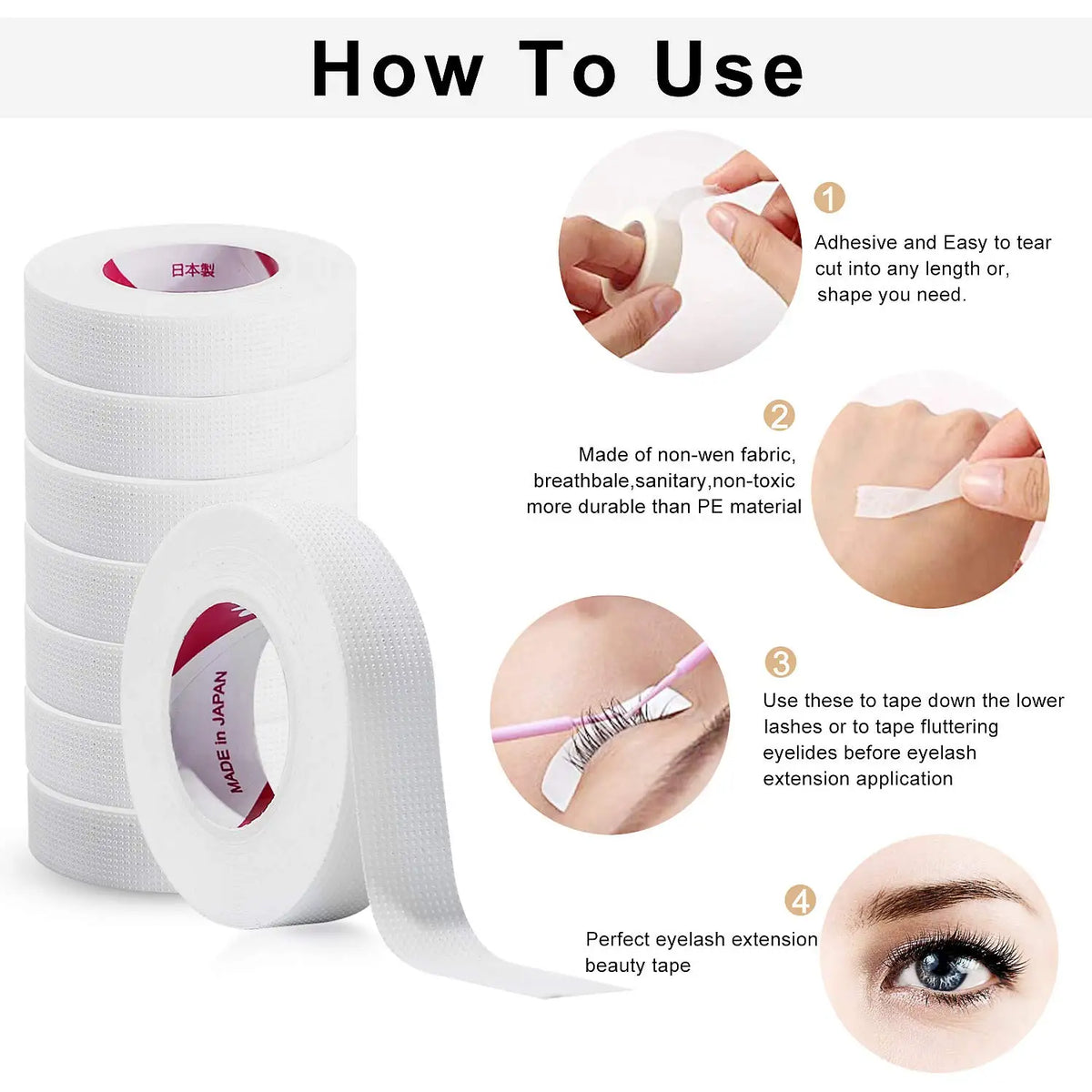 2/3 Rolls Japanese Insulating Tape for Eyelash Extension Lint Free Under Eye Pads Breathable Non-woven Tape Paper Eyelash Patch