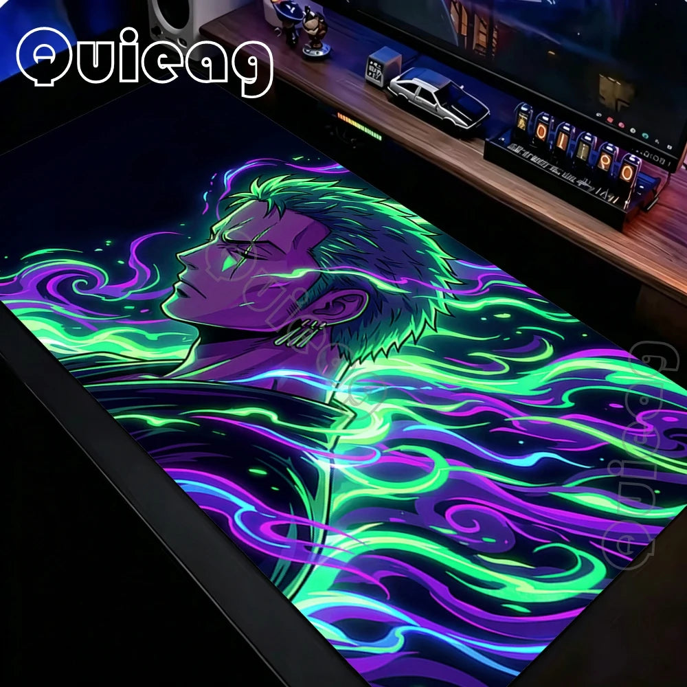 XXL Large Anti-Slip Rubber Mouse Mat One Piece Roronoa Zoro Gaming Mouse Pad Stitched Edge Desk Mat for PC Gamer Keyboard Laptop