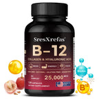 Vitamin B12 with Collagen,  Hyaluronic Acid - Supports Energy, Focus, Mood, Nervous System & Immune Health, Relieves Fatigue