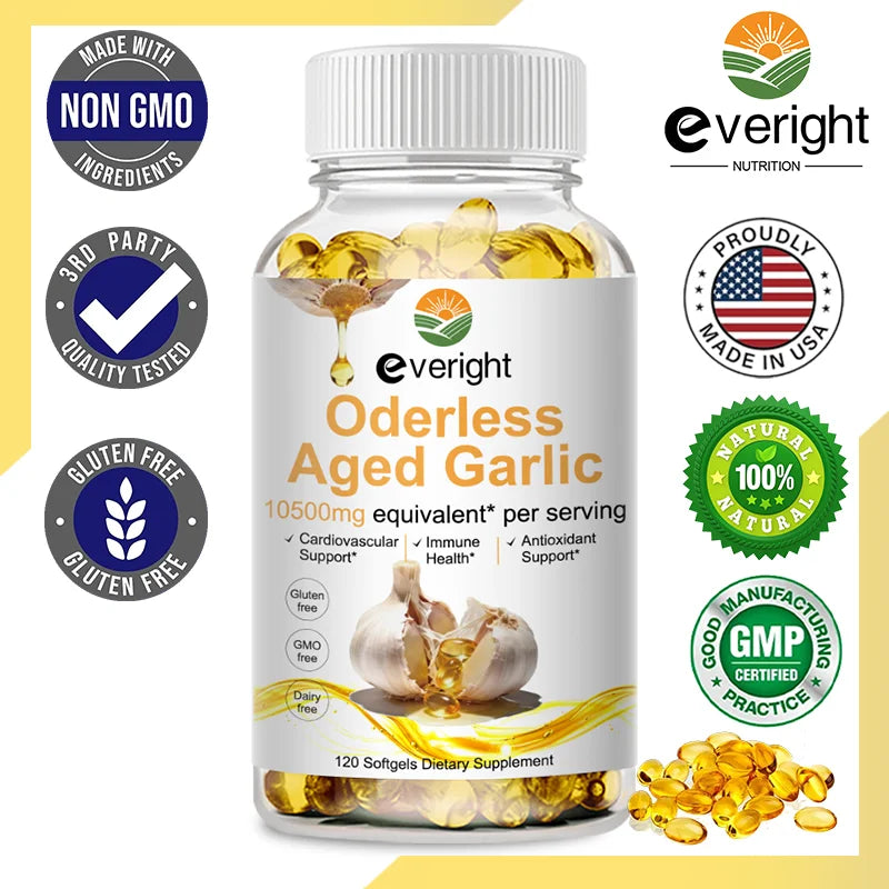 Aged Garlic Extract Capsules Odorless with Magnesium, Chromium, B1 & B9, Support Immune, Heart, Cardiovascular Health Supplement