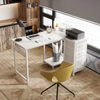 Coleshome Corner Desk, 100X70Cm Desk L Shape with 4 Drawers, Reversible Computer Gaming Desk for Office Study Bedroom, White