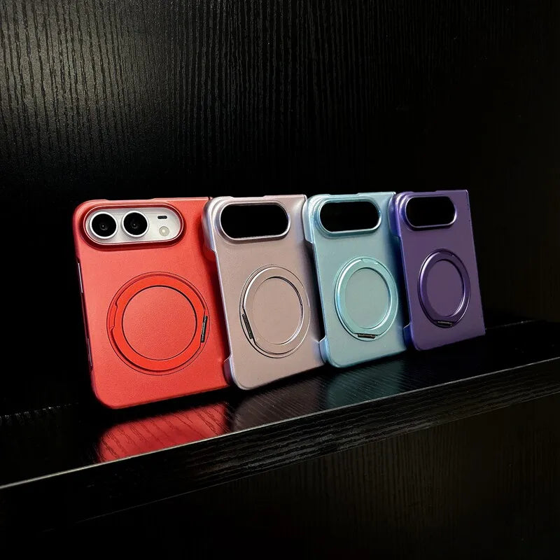 For iPhone 18 DUO Magnetic 360 Bracket Case for iPhone DUO 18 Fold Metallic Paint Spring Axis Protection Wireless Charging Cover
