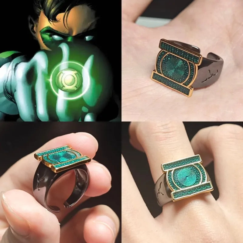 Hot Green Lantern Ring Anime Peripheral John Stewart Ring Adjustable Open Band Cosplay Green Lantern Corps Ring Toy Fans Gift
