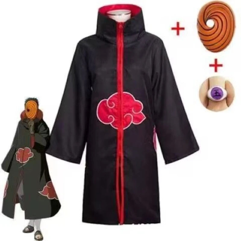 Naruto Akatsuki Tobi Cosplay Full Set: Obito Uchiha Costume with Coat, Mask, Shoes & Jade Ring – Perfect for Cosplay Events