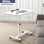 Mobile Laptop Desk with Wheels Height Adjustable Overbed Table, 180 Tiltable Bedside Computer Stand with Safety Edge Stopper, Carbon Steel Rolling Notebook Tray for Home Office Sofa Bed, White Bedroom Furniture
