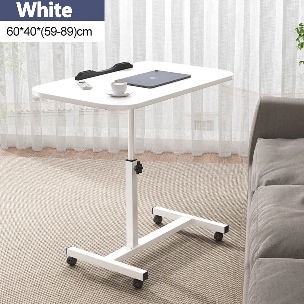 Mobile Laptop Desk with Wheels Height Adjustable Overbed Table, 180 Tiltable Bedside Computer Stand with Safety Edge Stopper, Carbon Steel Rolling Notebook Tray for Home Office Sofa Bed, White Bedroom Furniture