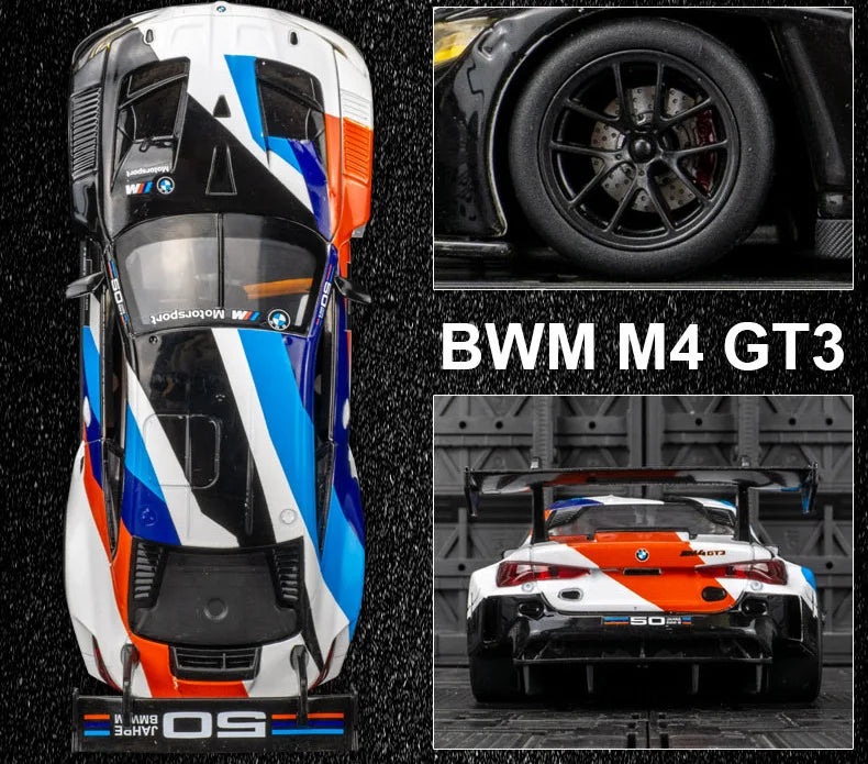 1:24 BMW M4 GT3 Alloy Sports Car Model Diecast Metal Toy Car Vehicles Model Simulation Sound and Light Collection Childrens Gift
