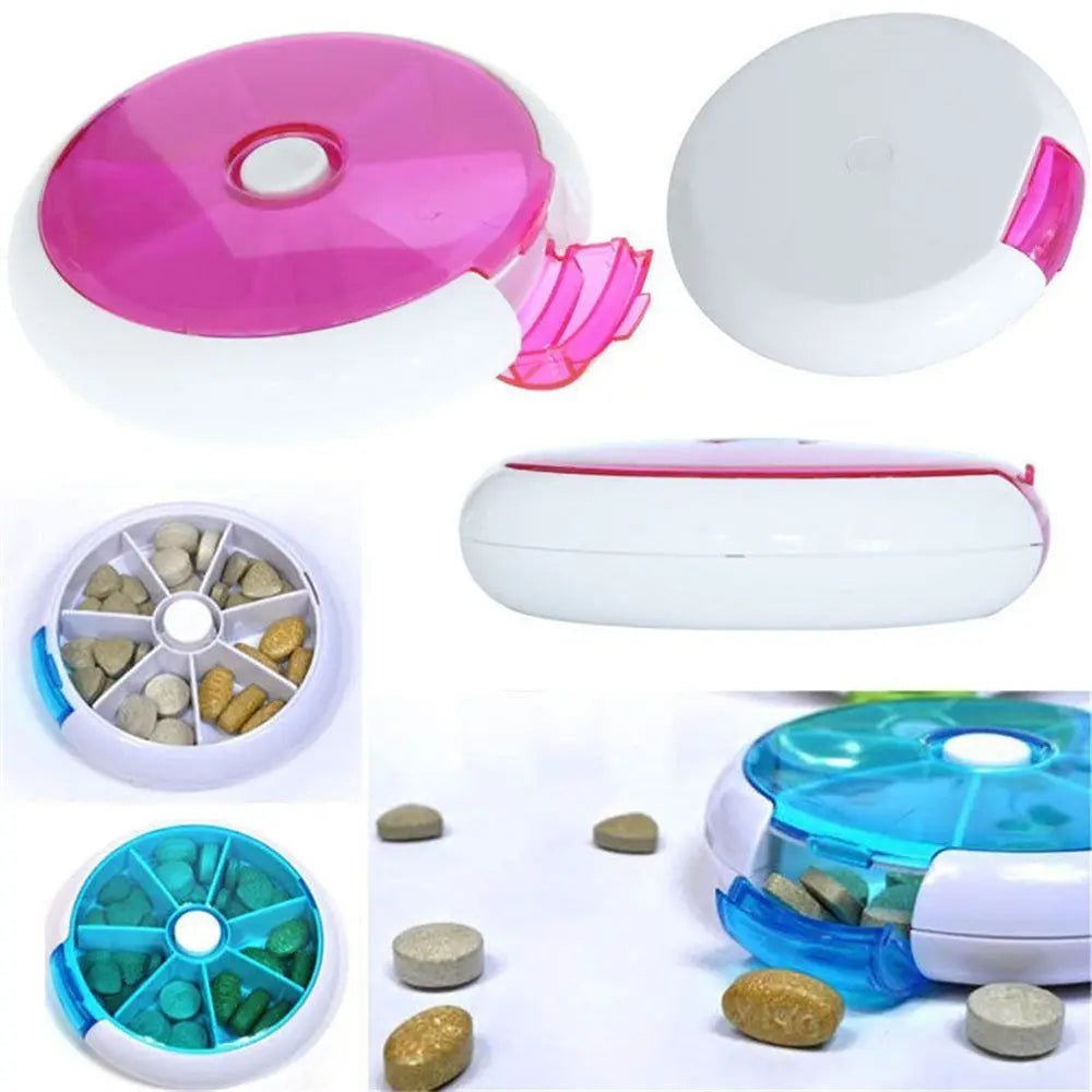 Simple Rotating Seven-grid Pill Box 7 Day Weekly Pill Box Plastic Sealed Travel Pill Case Granule Storage