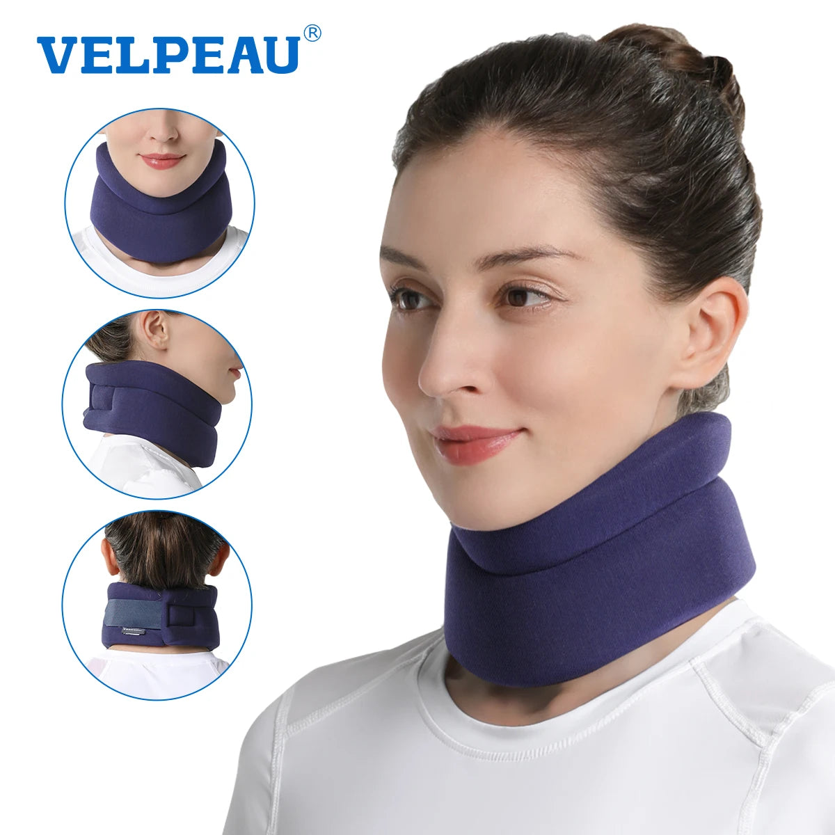 VELPEAU Foam Neck Support Brace for Neck Pain and Posture Correction, Adjustable Cervical Collar with Replaceable Sleeve