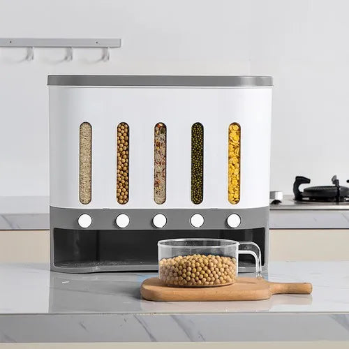 Wall-Mounted Dry Food Storage Dispenser 9Kg Capacity Airtight Cereal & Grain Organizer with Removable Compartments