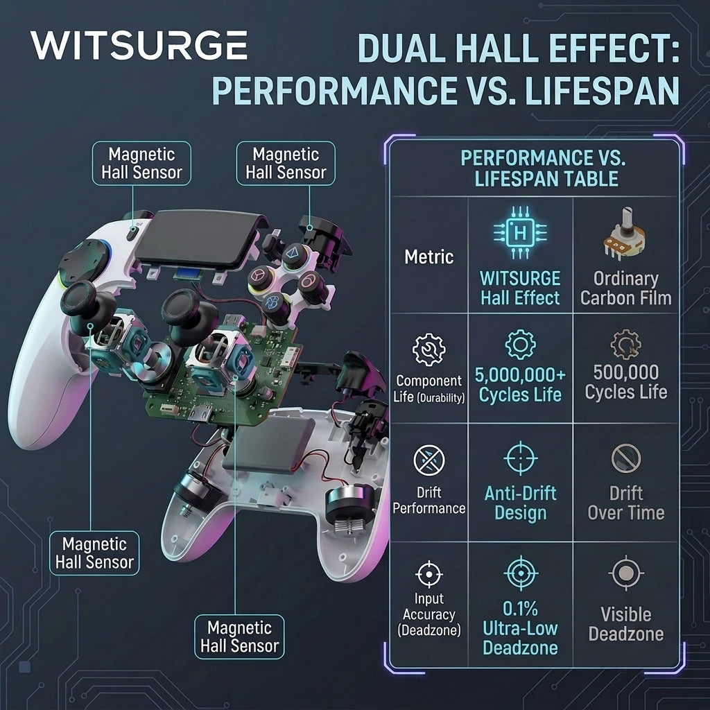 WITSURGE Hall Effect PS5 Controller,Wireless Anti-Drift Gamepad,Dual Hall Joysticks&Triggers,Macro Back Buttons,1500mAh, RGB