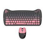 GEEZER Wireless Silent Keyboard Mouse Combo, Pink-Black Cat Ear Retro Round Keycaps US QWERTY Layout