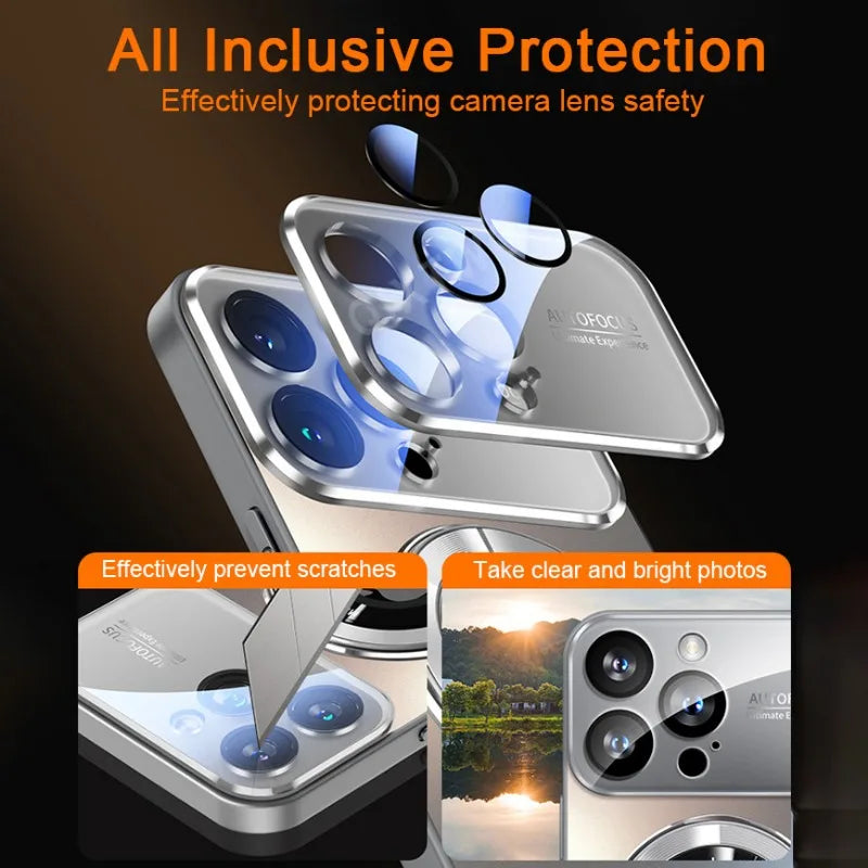 New Titanium Metallic Luxury Matte Case For iPhone 17 16 15 14 13 12 11 Pro Max For Magsafe Glass Lens Camera Protection Cover