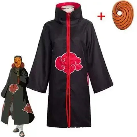Naruto Akatsuki Tobi Cosplay Full Set: Obito Uchiha Costume with Coat, Mask, Shoes & Jade Ring – Perfect for Cosplay Events