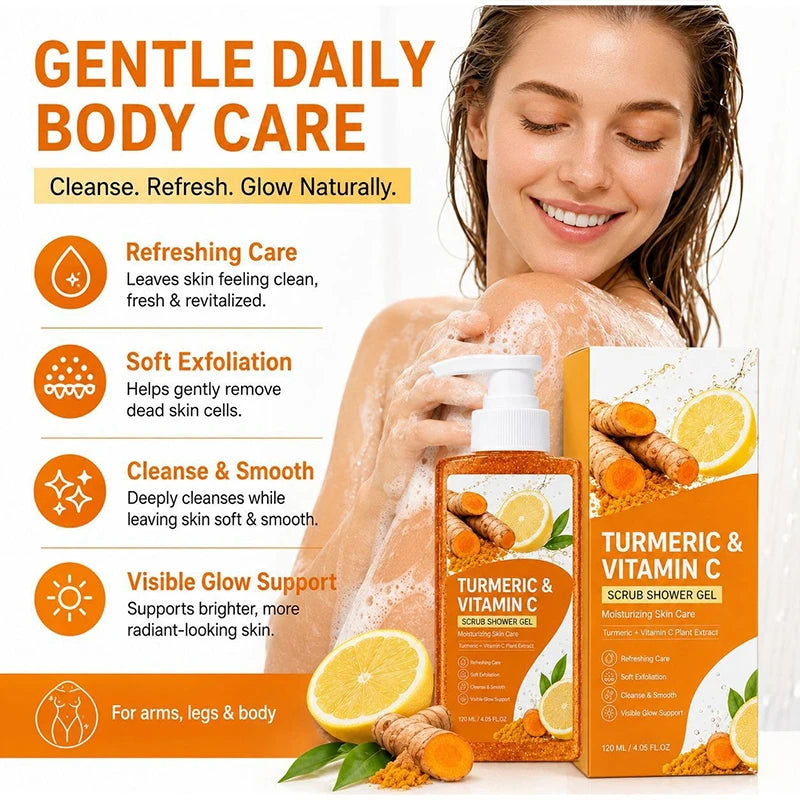 Turmeric Orange Vitamin C Body Wash Fresh Fragrance Shower Gel Moisturizing Brightening Exfoliating Deep Cleaning Smooth Skin