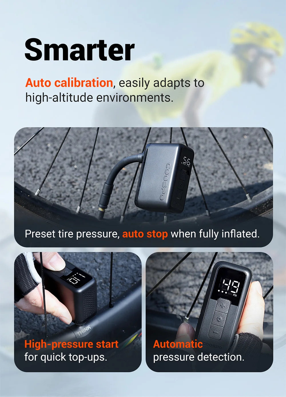 COOSPO X1 Mini Electric Bike Pump 120PSI 500mAh Portable Rechargeable MTB Bike Air Digital Inflator Schrader Presta Tire Valve