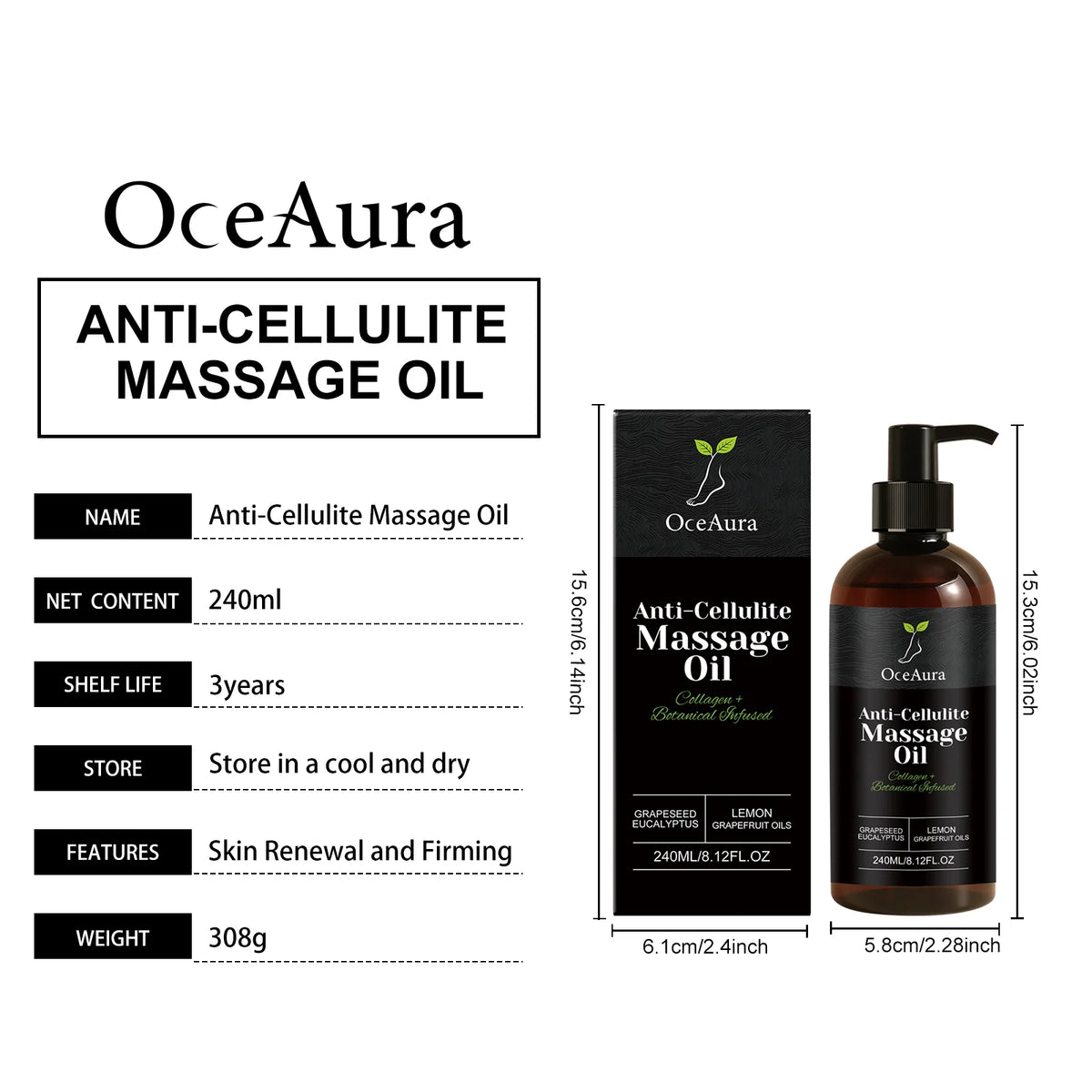Collagen Anti-Cellulite Massage Oil Abdomen Thigh Firming Nourishing Dry Skin Glowing Soothing Revitalizing Tightening Body Oil