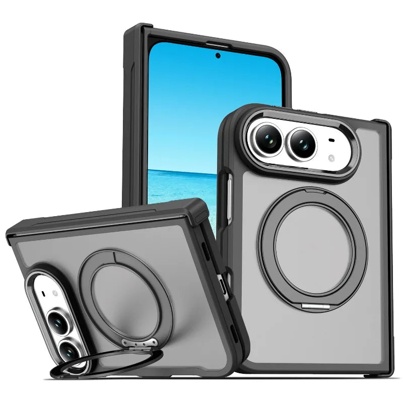 Fashion Feel 360 Degree Rotating Foldable Phone Case for IPhone Duo Fold for IPhone Ultra Metal Lens Frame Shockproof PC Cover