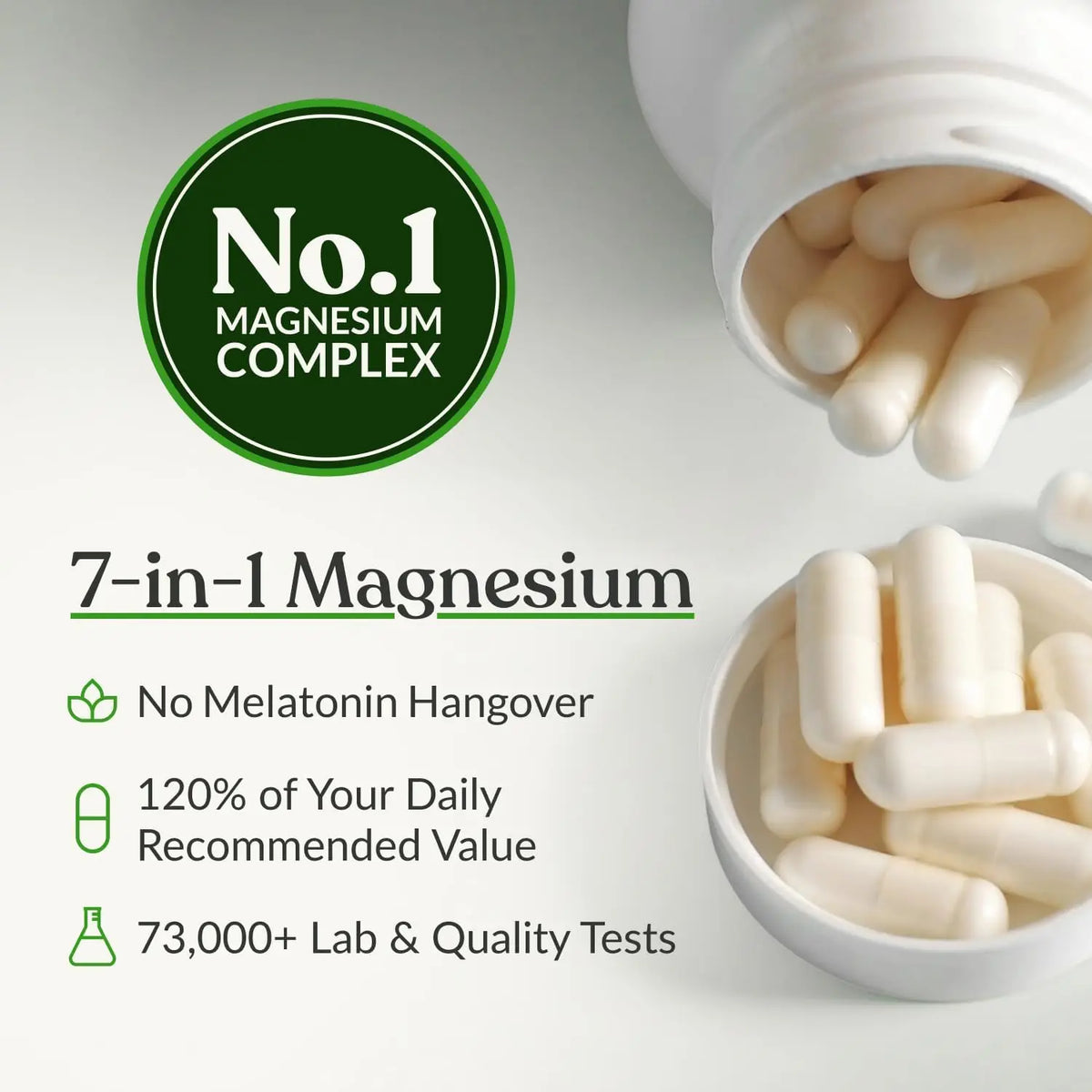 BIOptimizers Magnesium Breakthrough Supplement with 500mg - 7 Forms of Magnesium: Glycinate, Malate, Citrate, and More - Natural Support for Sleep and Cognitive Function -30 Capsules- Calming Vitamins