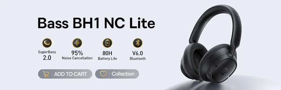 Baseus EH10 NC ANC Wireless Headphones 45dB Adaptive Hybrid Noise Cancelling Headsets Hi-Res LDAC Headphone Bluetooth 6.0 80Hrs