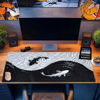 Tai Chi Koi Patterned Gaming Mouse Pad Non-Slip Rubber Base Precision Stitched Edges Waterproof Rectangular Desk Mat Office Game