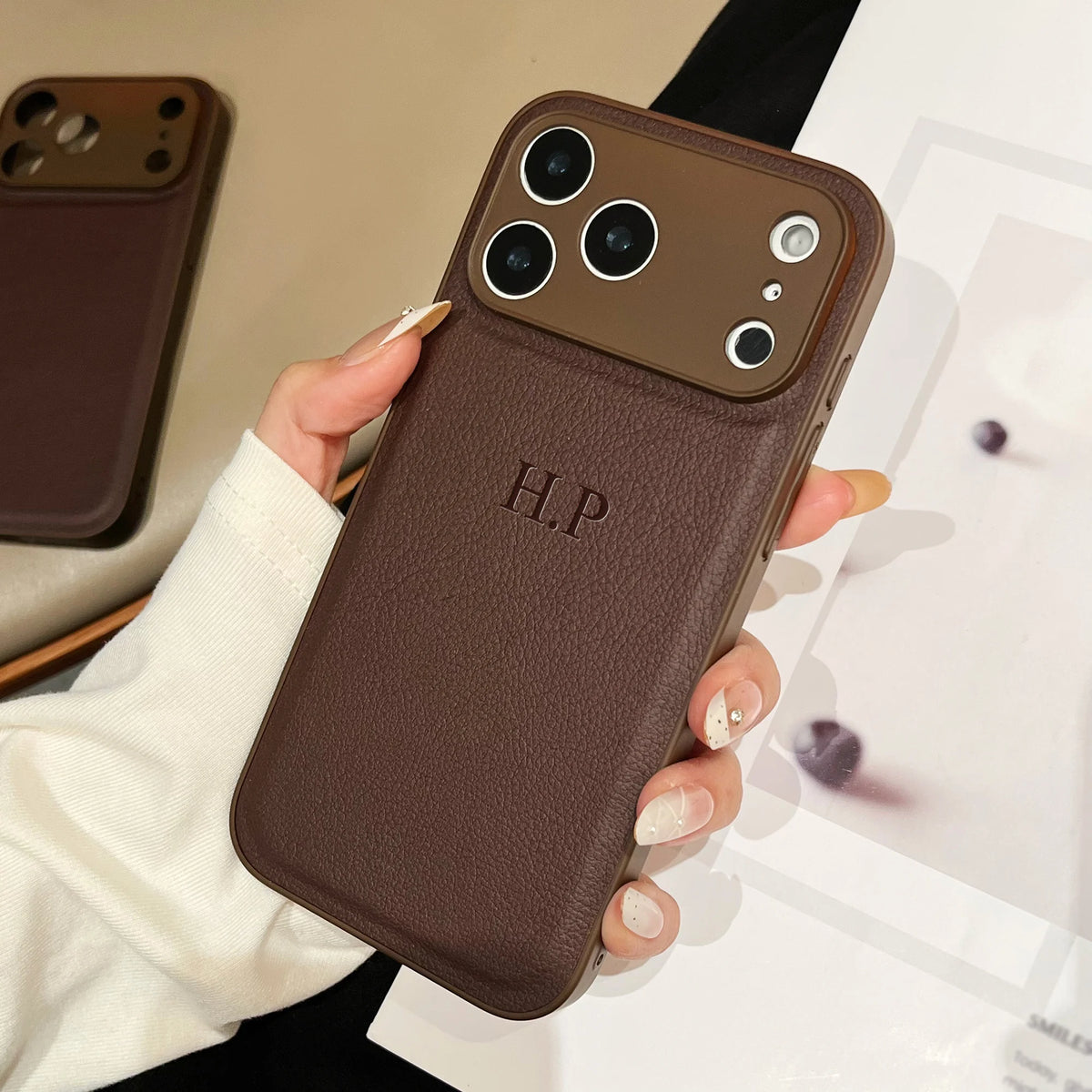 Personalized Luxury Customized Name 3D DIY Hot Engrave Faux Leather Phone Case For IPhone18 17 16 15 14 13 Pro Max Plus Air