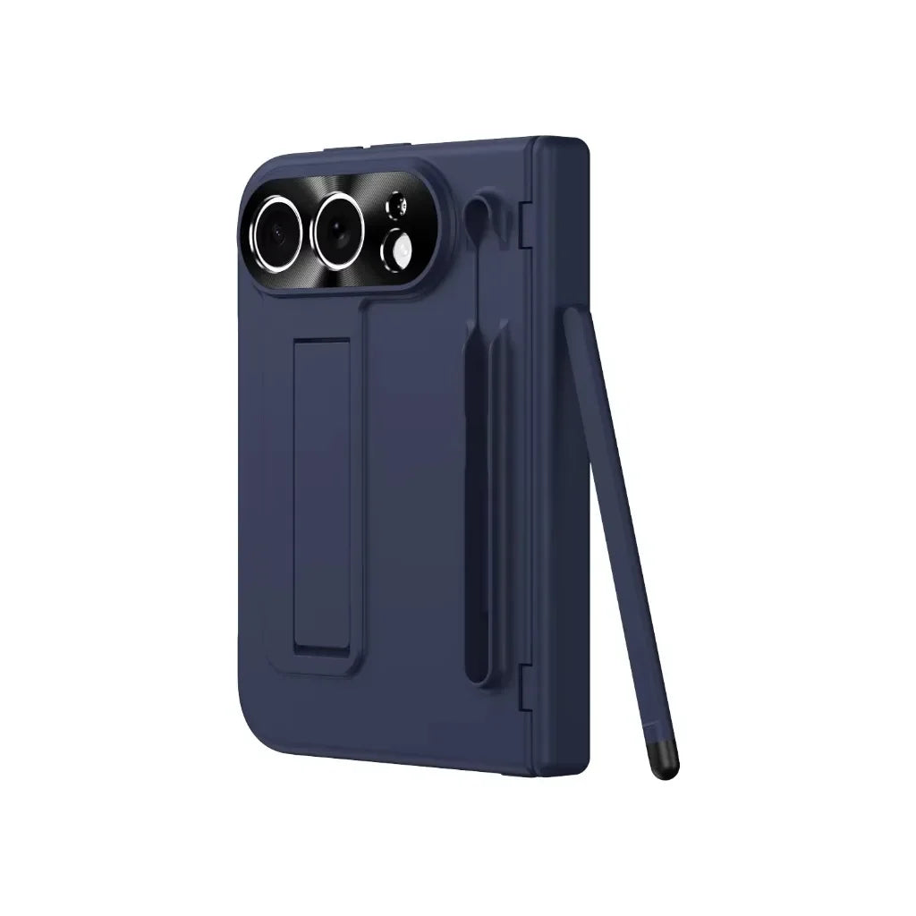 Pen Slot with Stylus Phone Case with Front Screen Protection For Apple iPhone Duo Folding Kickstand Shockproof Hinge Full Cover