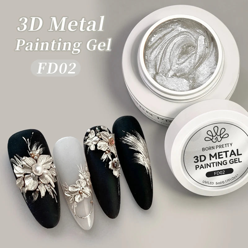 BORN PRETTY 5ml 3D Metal Painting Gel Embossed Nail Gel Polish Plaster Texture Drawing Carving Gel Nail Art Manicure Supplies