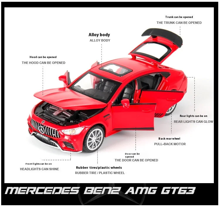 1:32 Mercedes Benz AMG GT63  Sports Car Alloy Diecast Car Model Sound Light Pull Back Toys Ornaments Gift For Children Collect