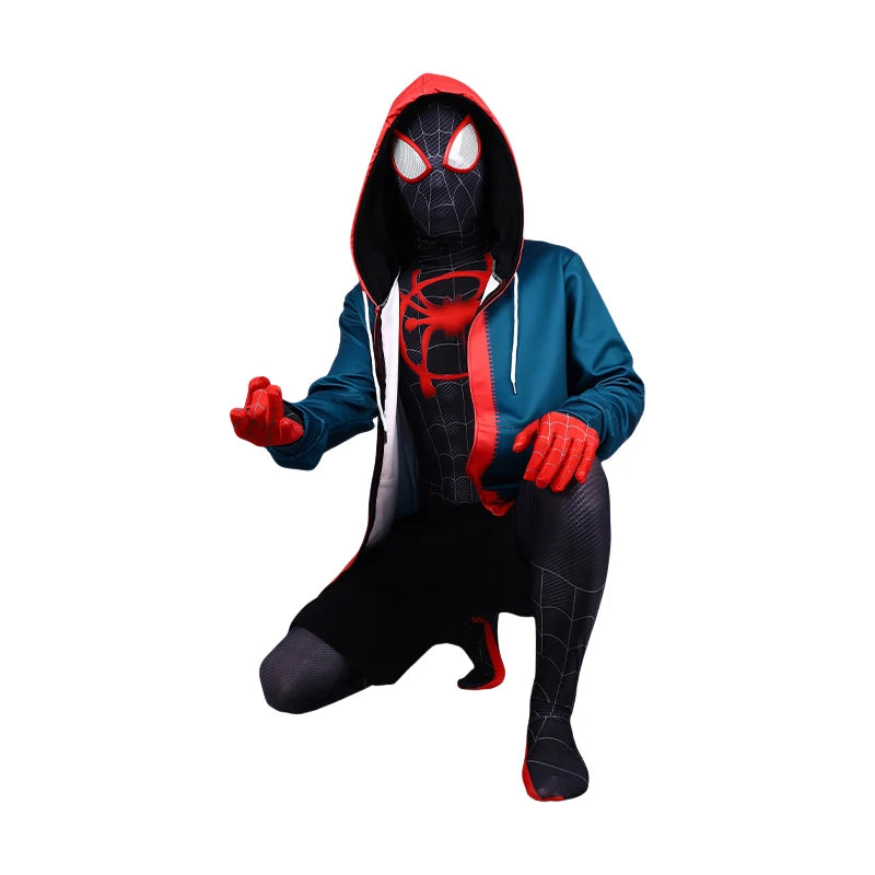 BEAST KINGDOM Spider Miles Morales Cosplay Halloween Jacket Bodysuit Mask Party Costume Suits Spider Miles Fantasy for Unisex