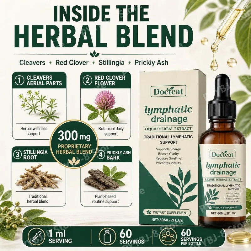Lymphatic Drainage Drops 60ml Supplement Help Bloat Relief & Immune System Health with Cleavers,Red Clover and Stillingia Root
