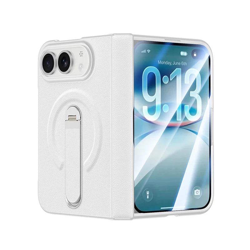 Metal Holder for Magsafe Magnetic Hinge Protection Phone Case for IPhone Duo Fold with Protective Film Leather Kickstand Cover