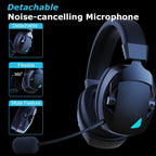 Gaming Headset with Detachable Noise Cancelling Microphone,2.4G Bluetooth-USB-3.5mm Wired Jack 3 Modes for Multi-device