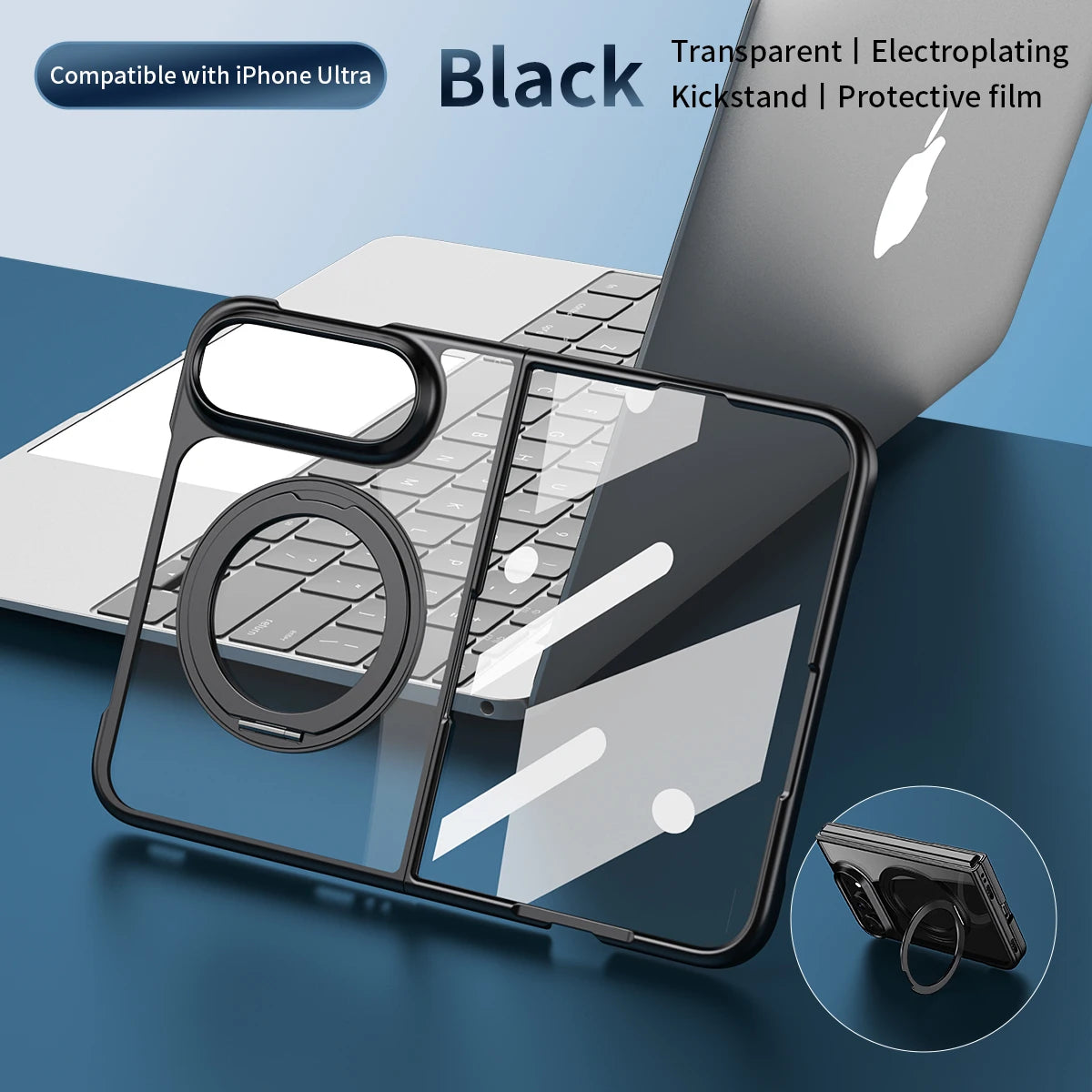 for Magsafe 360 Rotating Bracket Transparent Case for iPhone Duo 18Fold DUO Plating Front Frame with Protect Film Magnetic Cover