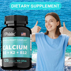 Calcium Supplement with Vitamin D3 K2 B12 - Supports Bone Health,Relieves Bloating, Immune System, Improves Absorption