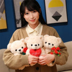 Lovely 16/25CM Bear Plush Toy Romantic Red Heart Rose Bear Doll Cute Soft Holding Flowers Bear Doll Home Decoration