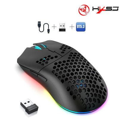 HXSJ T66 3-mode 10000DPI gaming wireless mouse RGB luminous 650mAh rechargeable 6 buttons macro programmable mice for pc desktop