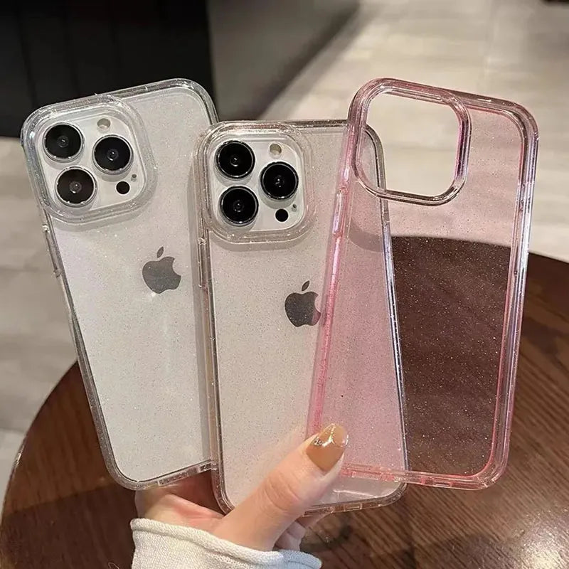 Luxury Bling Glitter Clear Phone Case For iPhone 11 12 13 14 15 16 17 Pro XR XS Max Mini Plus Shockproof Soft Transparent Cover