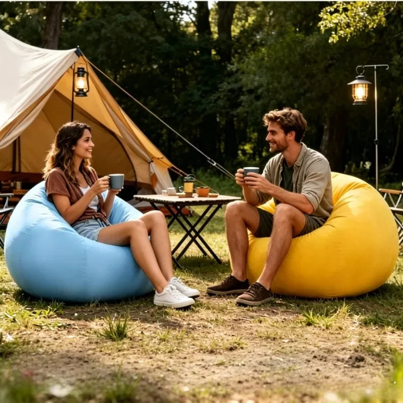 Inflatable Lazy Sofa Folding Portable Air Chair Flocking Surface Comfortable Lounge Seat for Living Room Outdoor Camping Beach