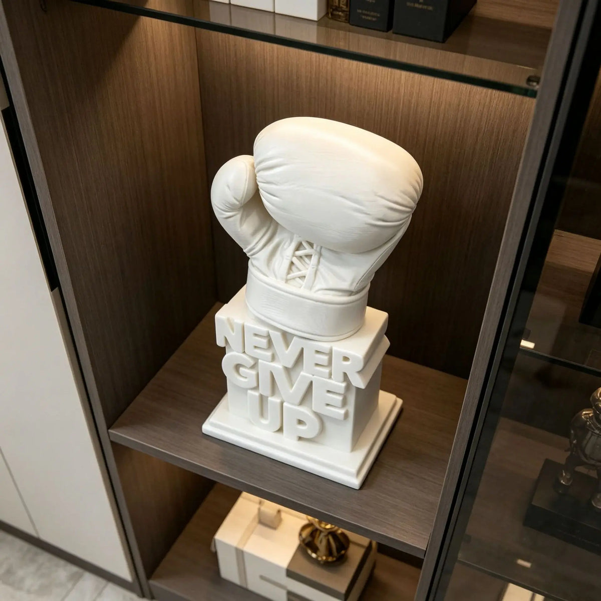 3D Printed "Never Give Up" Boxing Glove Figurine Inspirational Desk Decor Motivational Sculpture for Office Home Gift Birthday