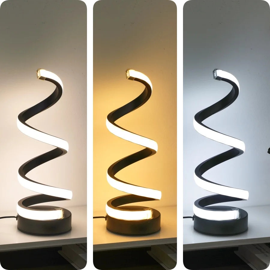 1PC Simple Spiral External Emitting Bright Desktop Desk Lamp, USB - Three-color Lighting, Suitable for Living Room and Bedroom D