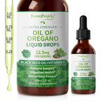 60ML Organic Oregano Oil Drops with Black Seed Oil & Vitamin E Immune, Respiratory,Digestive Support Vegan,Sugar-Free,Non-GMO