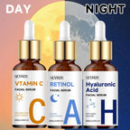 SEYHZE Day Night Vitamin C + Retinol + Hyaluronic Acid Essence Set with Collagen Aloe Vera Marshmallow 48hr Moisture Lock Skin B