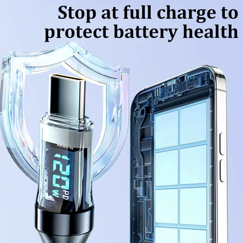 NNBILI 100W USB C 120W USB A Charging Cables with LED Display Screen, USB C=C-C，USB A=A-C, Not for Xiaomi iPhone Samsung