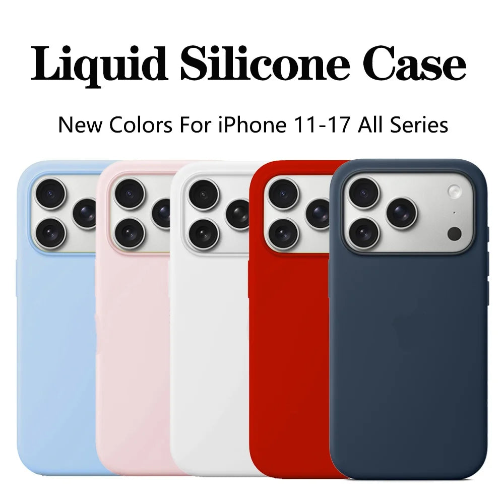 Liquid Silicone Phone Case For iPhone 17 16 ProMax 14 12 13 15 Pro Case for iPhone 17 16 13 Pro Max 11 Shockproof With Box Cover